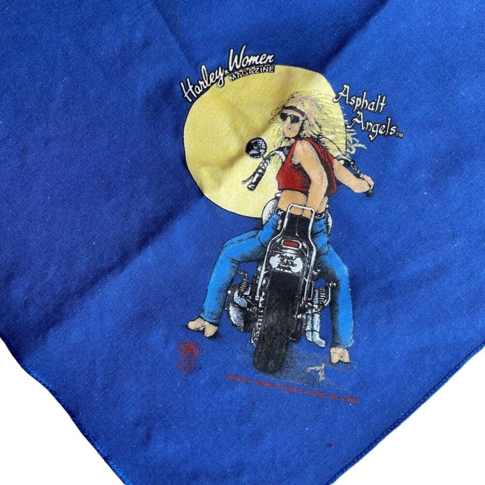 Vintage Harley Women Magazine Bandana Kerchief Blue Asphalt Angels Motorcycle
